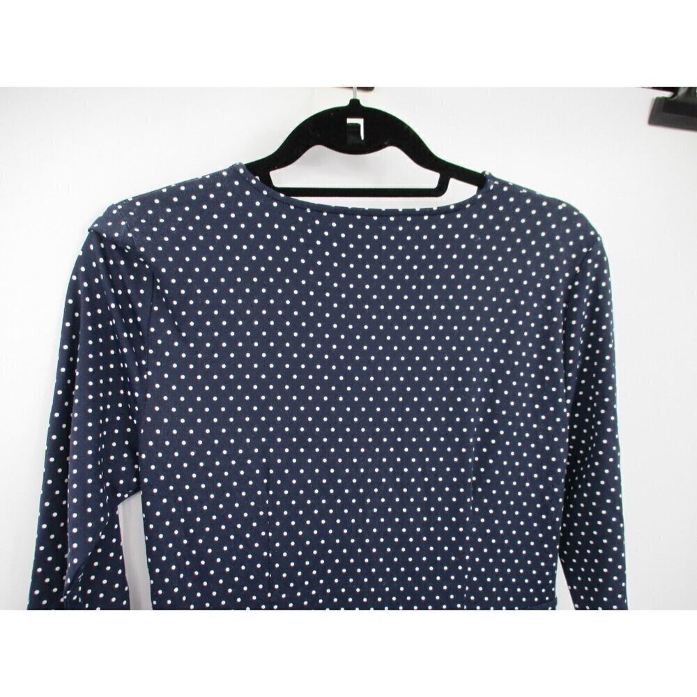 Talbots Womens Dress 10P Petites Blue Navy Polka Dot V Neck Nylon Stretchy Knit - Picture 9 of 16